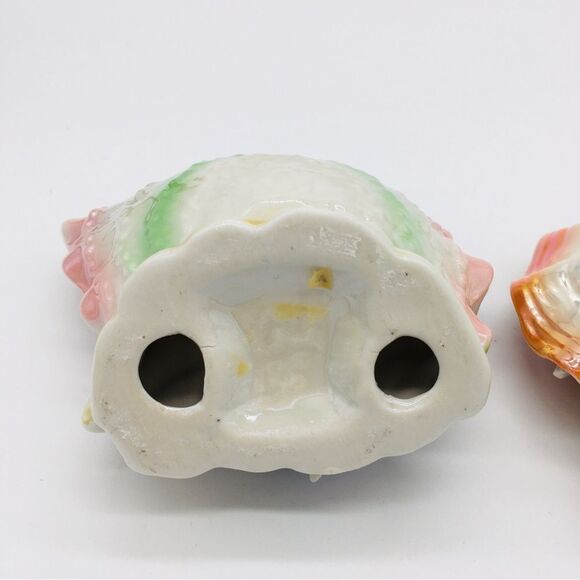 Vintage Pair Luster Dolphins Ceramic Iridescent Pearl Seashell Figurines - Picture 8 of 9